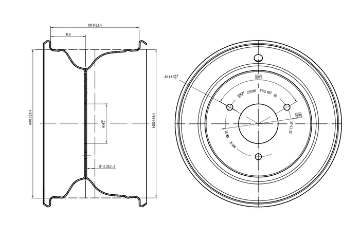 Ζάντα UNITRAILER από χάλυβα μαύρη 5ATx8"H2 3x90 ET:-11.23