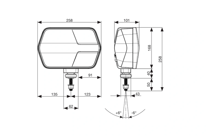 ASPÖCK LuxLED II μπροστινό φωτιστικό LED 7 λειτουργιών 6 ακίδων DEUTSCH DT06-6S δεξιά
