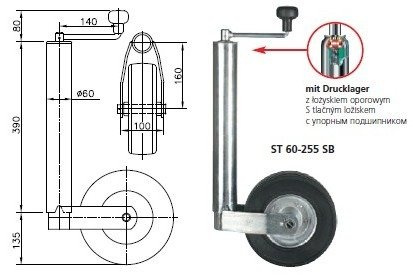 Τροχός τζόκεϊ WINTERHOFF με σφιγκτήρα 250kg 60mm