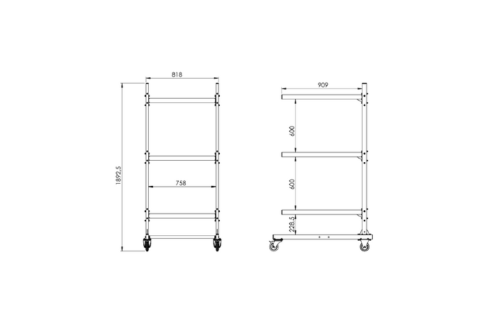 Σχάρα οροφής INTER PACK, σχάρα για 3 κουτιά, 1892,5mm, 818mm