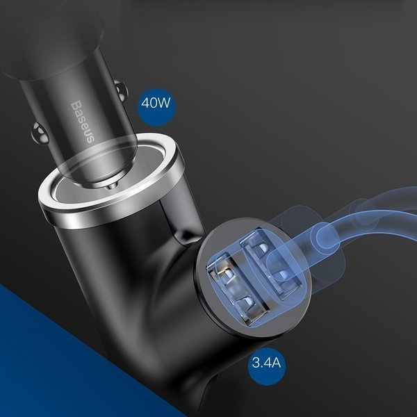 Φορτιστής αυτοκινήτου BASEUS Y Type 2xUSB, Πρίζα Αναπτήρα 40W