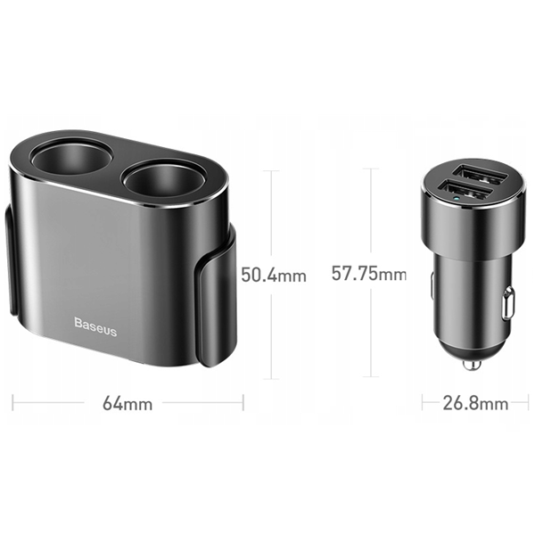 Φορτιστής αυτοκινήτου BASEUS υψηλής απόδοσης 2x USB + 2x πρίζα αναπτήρα 80W