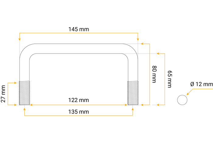 Μπουλόνι U με παξιμάδια και ροδέλες M12 65/122/65