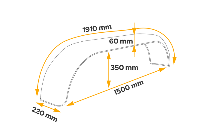 Διπλό φτερό για ρυμουλκούμενο 13-14" DOMAR D29250, επίπεδος θόλος τροχού 1500/220mm