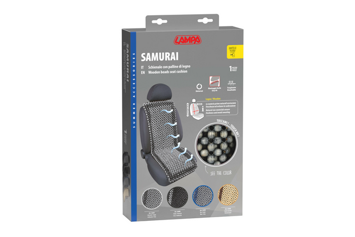 LAMP Samurai μαξιλάρι καθίσματος με ξύλινες χάντρες σε ανθρακί/γκρι χρώμα, πατάκι καθίσματος αυτοκινήτου