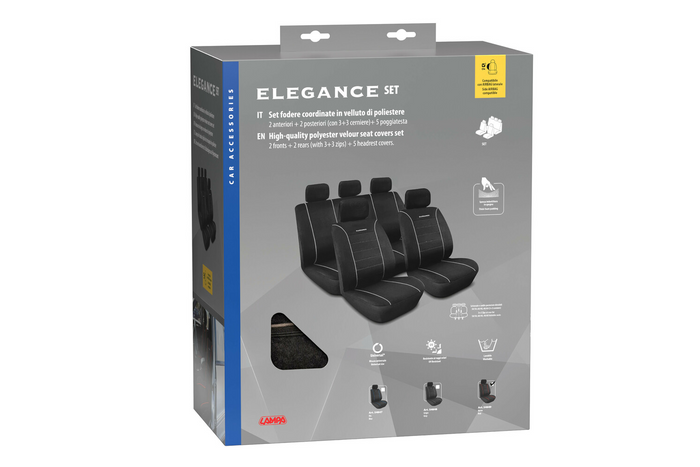 Σετ καλυμμάτων καθισμάτων αυτοκινήτου LAMPA Elegance, γκρι, για μπροστινά και πίσω καθίσματα