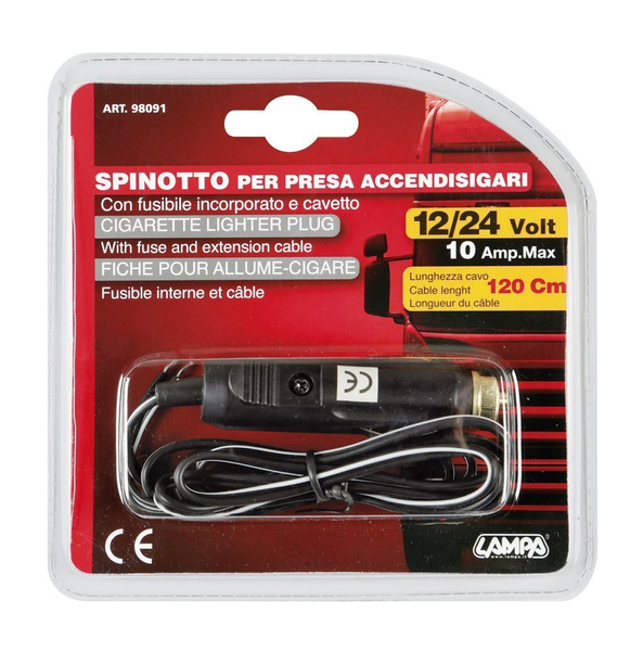 Βύσμα αναπτήρα αυτοκινήτου 12/24 volt 10 AMP. 120 cm