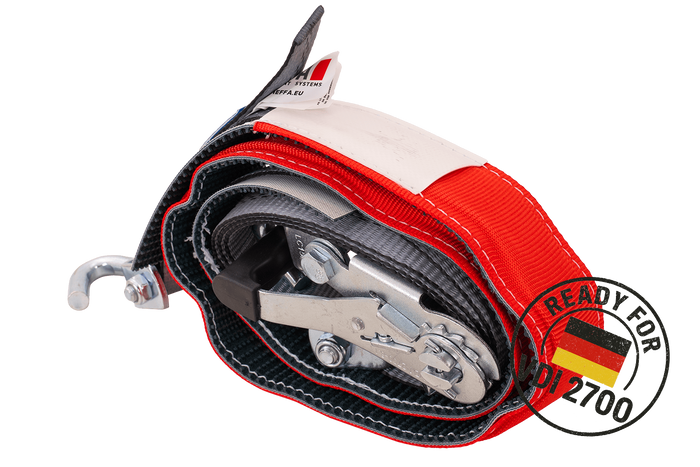 Σετ τεσσάρων ιμάντων μεταφοράς ρυμουλκούμενου HEFFA CARLINE 130, ιμάντες ασφάλισης τροχών 2,8m/35mm/3t VDI 2700