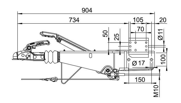 Συσκευή υπέρβασης AL-KO 251S με κοτσαδόρο AK270 για ρυμουλκούμενο 2600 kg με τετράγωνη ράβδο έλξης