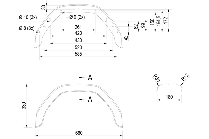Σετ δύο λασπωτήρες για τρέιλερ 13-14" DE HAAN HMK 1866 θόλοι τροχών 660/180mm