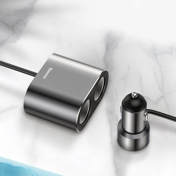 Φορτιστής αυτοκινήτου BASEUS υψηλής απόδοσης 2x USB + 2x πρίζα αναπτήρα 80W