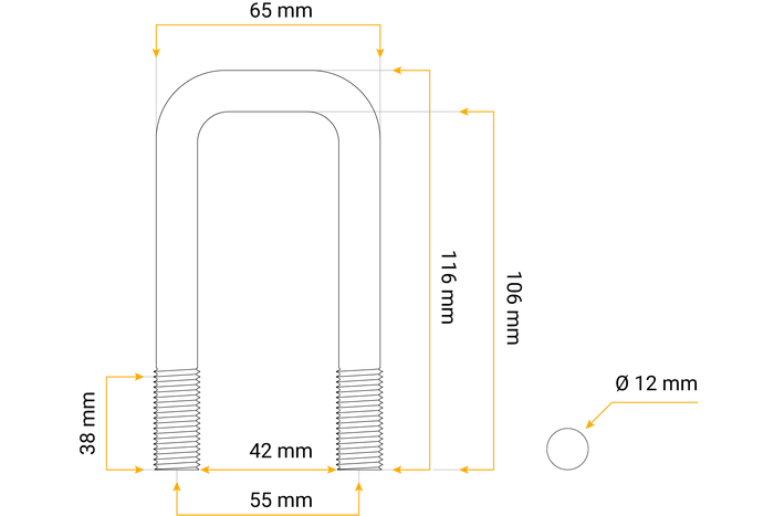 Μπουλόνι U με παξιμάδια και ροδέλες M12 105/42/105