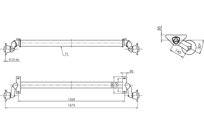 AL-KO OPTIMA άξονας χωρίς φρένο για ρυμουλκούμενο 750kg 1260mm 1573mm 4x100