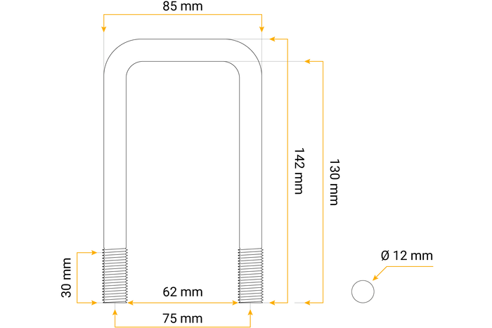Μπουλόνι U με παξιμάδια και ροδέλες M12 130/62/130