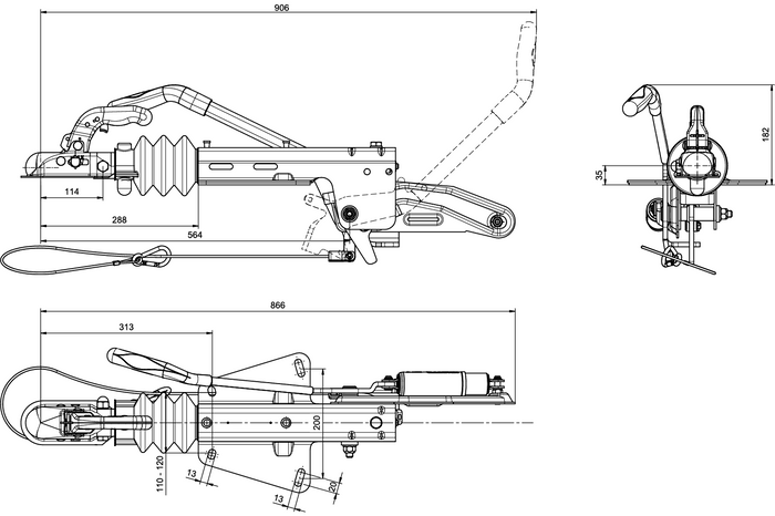 Συσκευή υπέρβασης KNOTT KF17C με κοτσαδόρο K20B για ρυμουλκούμενο 1700 κιλών με ράβδο έλξης τύπου V