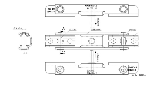 Διπλή μπάρα T για γραμμές φρένων AL-KO για τρέιλερ δύο αξόνων