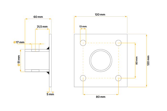 Προσαρμογέας στήριξης στροφάλου UNITRAILER TJ5002A, βάση για ανυψωτικά TJ5001 και TJ5002