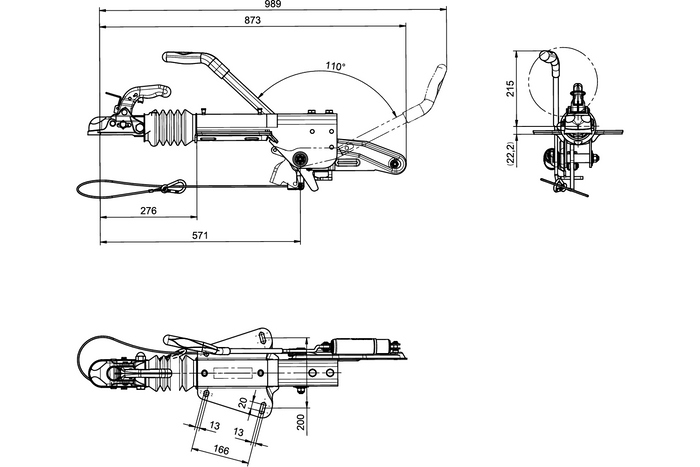 Συσκευή υπέρβασης KNOTT KF27B με κοτσαδόρο K27A για ρυμουλκούμενο 2700 κιλών με ράβδο έλξης τύπου V