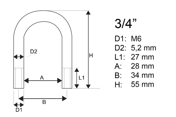 Γαλβανισμένος σφιγκτήρας τύπου Β με παξιμάδια και ροδέλες M6 x 28 (3/4")