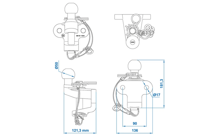 ProPlus 341213V01 κοτσαδόρος διπλής λειτουργίας με μπίλια κοτσαδόρου 50mm 3500kg