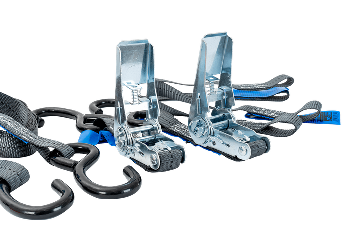 Σετ δύο ιμάντων μεταφοράς HILLS 3m/25mm/1t με εντατήρα και δύο ζώνες 0,45m για την ασφάλιση της μοτοσικλέτας