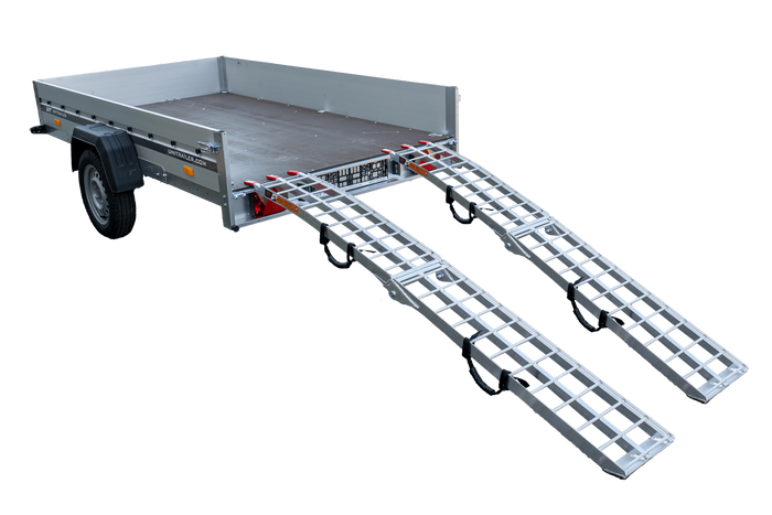 UNITRAILER ALR002 πτυσσόμενες ράμπες αλουμινίου για ρυμουλκούμενα 221cm 680kg με ιμάντα, σετ 2 τεμαχίων