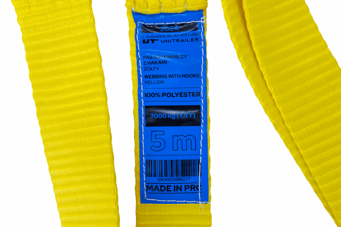 Σχοινί ρυμούλκησης με γάντζους Ιμάντας ρυμούλκησης UNITRAILER 5m/50mm/7.5t κίτρινο