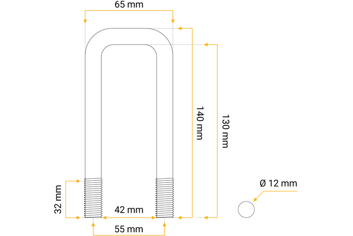 Τετράγωνο u-μπουλόνι M12 130/42/130