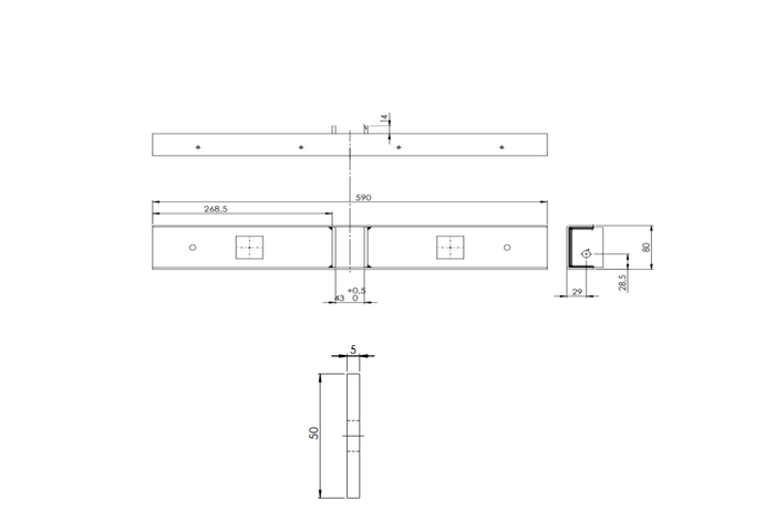 Επίπεδη στήριξη UNITRAILER TTL, μήκος 59 cm, ύψος 50 cm, για ρυμουλκούμενο σκάφους