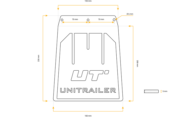 Σετ UNITRAILER λαστιχένια πτερύγια λάσπης, λυγισμένα καλύμματα φτερών 185/233 mm