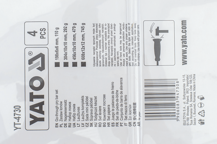 Λοστοί YATO YT-4730 με λαβή, σετ 4 τεμαχίων.