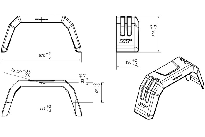 Φτερό για ρυμουλκούμενο 13-14" UNITRAILER επίπεδη καμάρα τροχού 676/190mm
