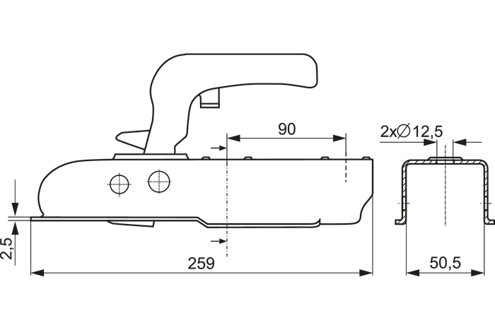 STEELPRESS ZSK-0750H μπίλια κοτσαδόρος για ρυμουλκούμενο 750 κιλών με τετράγωνη ράβδο έλξης 50 mm