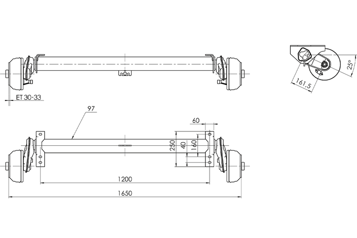 AL-KO COMPACT άξονας φρένων για ρυμουλκούμενο / ρυμουλκούμενο 1350kg 1200mm 1650mm 4x100