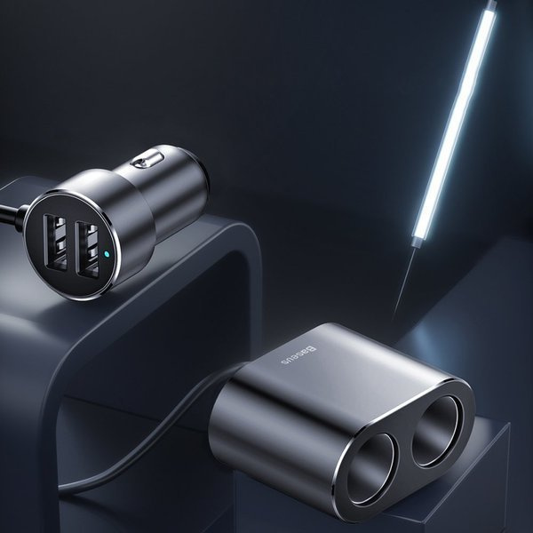 Φορτιστής αυτοκινήτου BASEUS υψηλής απόδοσης 2x USB + 2x πρίζα αναπτήρα 80W