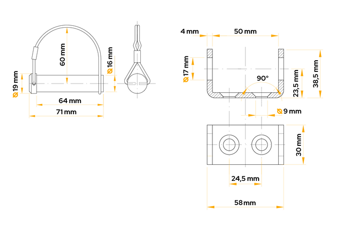 Βάση πλευρικού μεντεσέ με κλειδαριά WINTERHOFF BSCHG 10-17-B+BSCHG 10-17-B για πλευρική τοποθέτηση σε ρυμουλκούμενο
