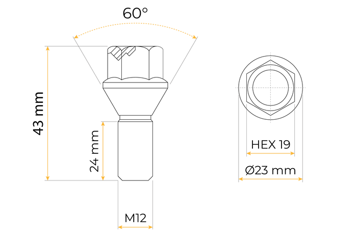 Κωνική βίδα με φλάντζα για τροχούς για άξονες χωρίς φρένο M12x1.5