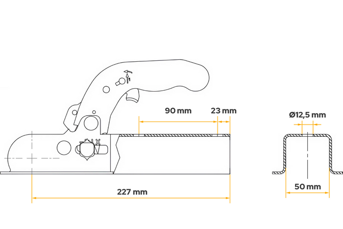 Ρυμουλκούμενο KNOTT K7.5-K με σφαιρική ράβδο έλξης για ρυμουλκούμενο 750kg με τετράγωνη ράβδο έλξης 50mm
