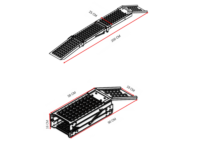 UNITRAILER ALR005 πτυσσόμενη ράμπα χάλυβα drive-on ράμπα για ρυμουλκούμενο 200cm 250kg
