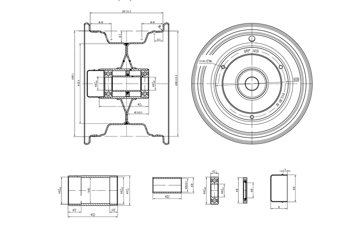 Ζάντα UNITRAILER από χάλυβα 5.5Ix8"H2 3x128 με ρουλεμάν 6205-2RS