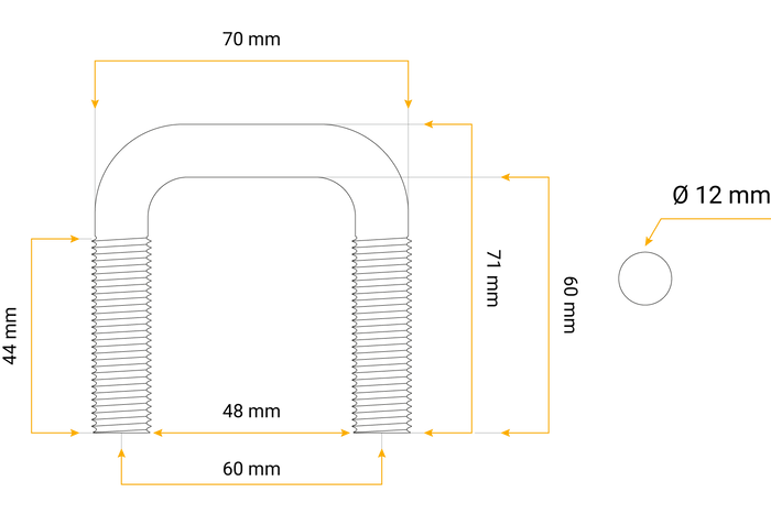 Μπουλόνι U με παξιμάδια και ροδέλες M12 60/48/60
