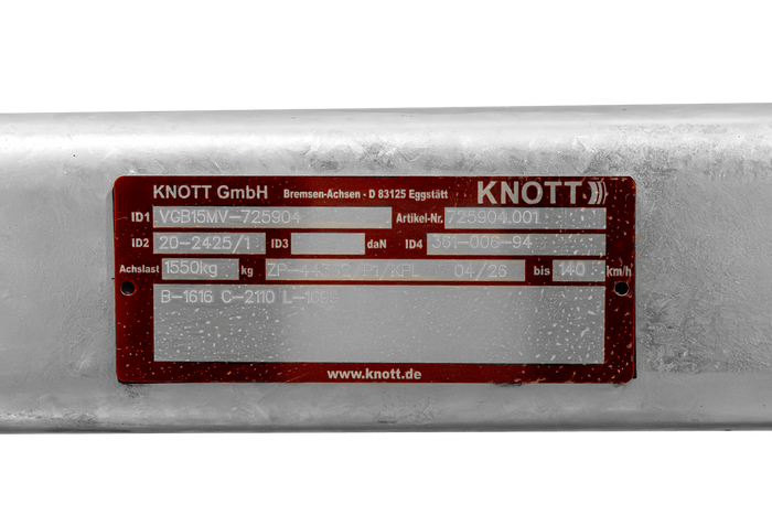 Άξονας φρένων KNOTT VGB15MV για ρυμουλκούμενο/φορτηγά 1550kg 1616mm 2110mm 5x112