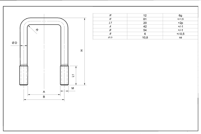 Μπουλόνι U με παξιμάδια και ροδέλες M12 70/42/70