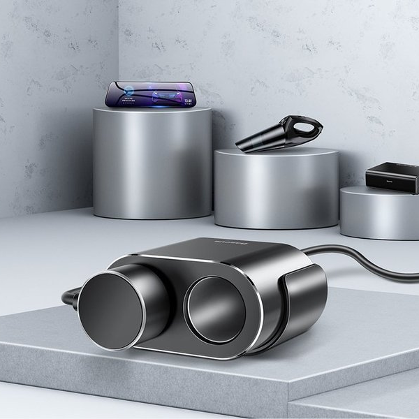 Φορτιστής αυτοκινήτου BASEUS υψηλής απόδοσης 2x USB + 2x πρίζα αναπτήρα 80W