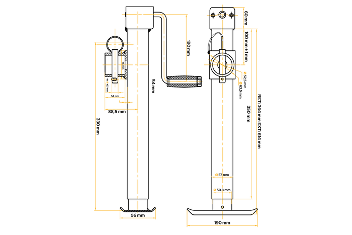 Υποστήριξη στροφάλου UNITRAILER TJ5001 για ρυμουλκούμενο 1300kg