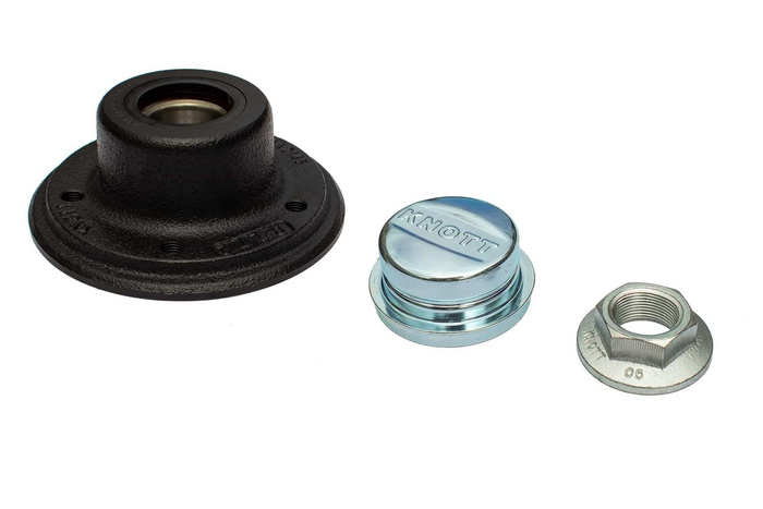 Πλήμνη με ρουλεμάν για άξονα χωρίς φρένο KNOTT 5x112, σετ παξιμαδιών καλύμματος