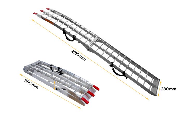 UNITRAILER ALR002 πτυσσόμενη ράμπα αλουμινίου για ρυμουλκούμενο 221cm 340kg με ιμάντα