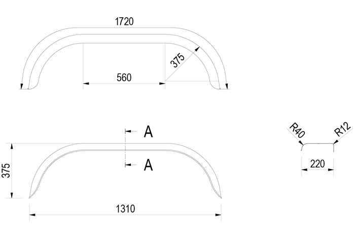 Tandem mudguard για ρυμουλκούμενο 14-15" DE HAAN THRV 22131 θόλος τροχού 1310/220mm