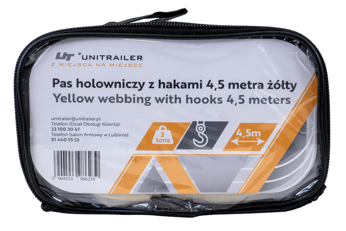Σχοινί ρυμούλκησης με γάντζους Ιμάντας ρυμούλκησης UNITRAILER 4,5m/50mm/3t κίτρινο