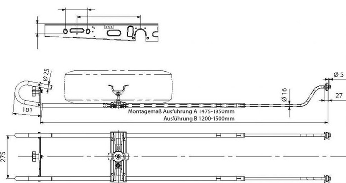 Στήριγμα τροχού KNOTT για τροχόσπιτα 1475-1850mm